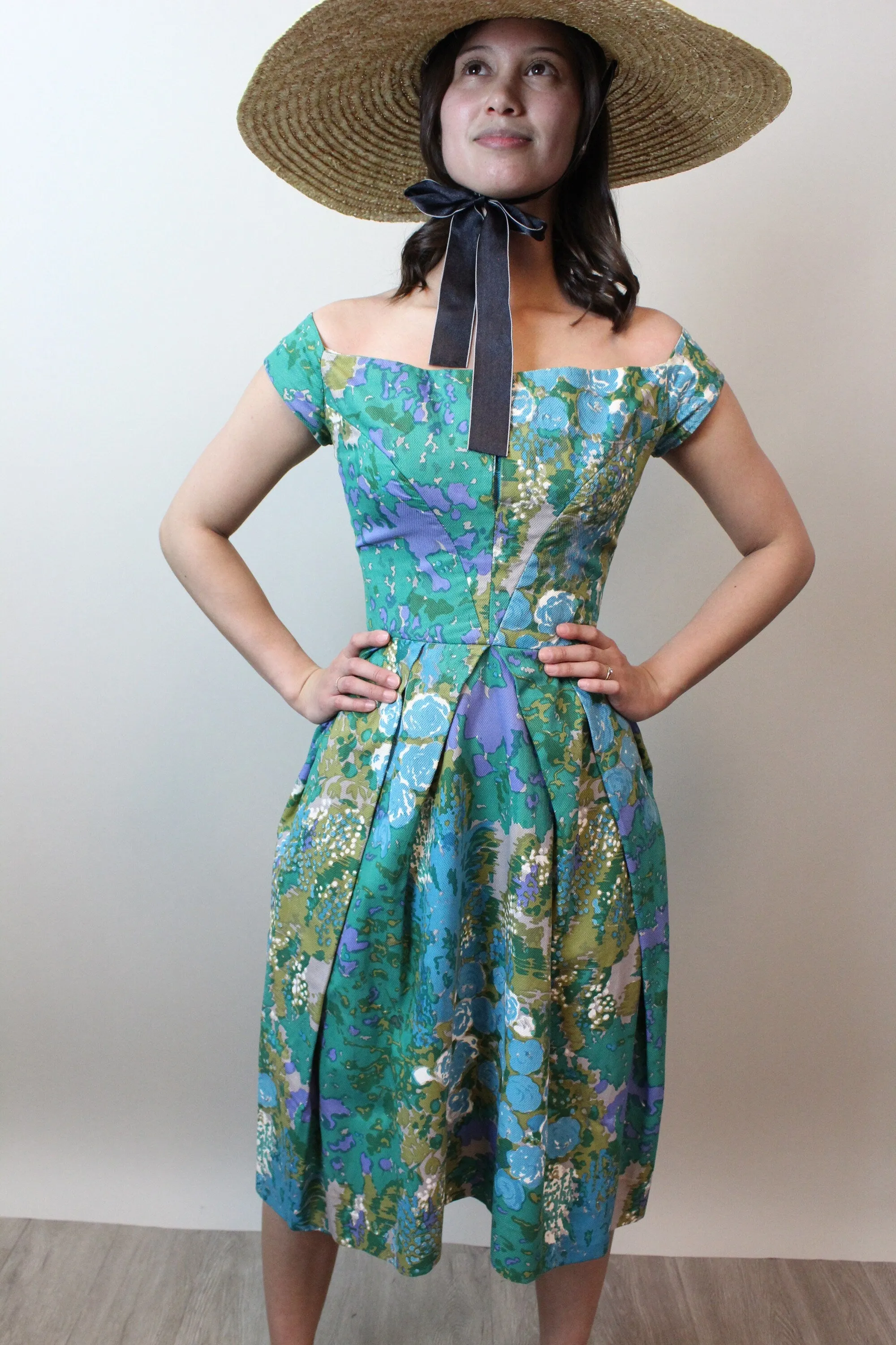 1950s ROBERT MORTON pique off shoulder dress xs | new spring
