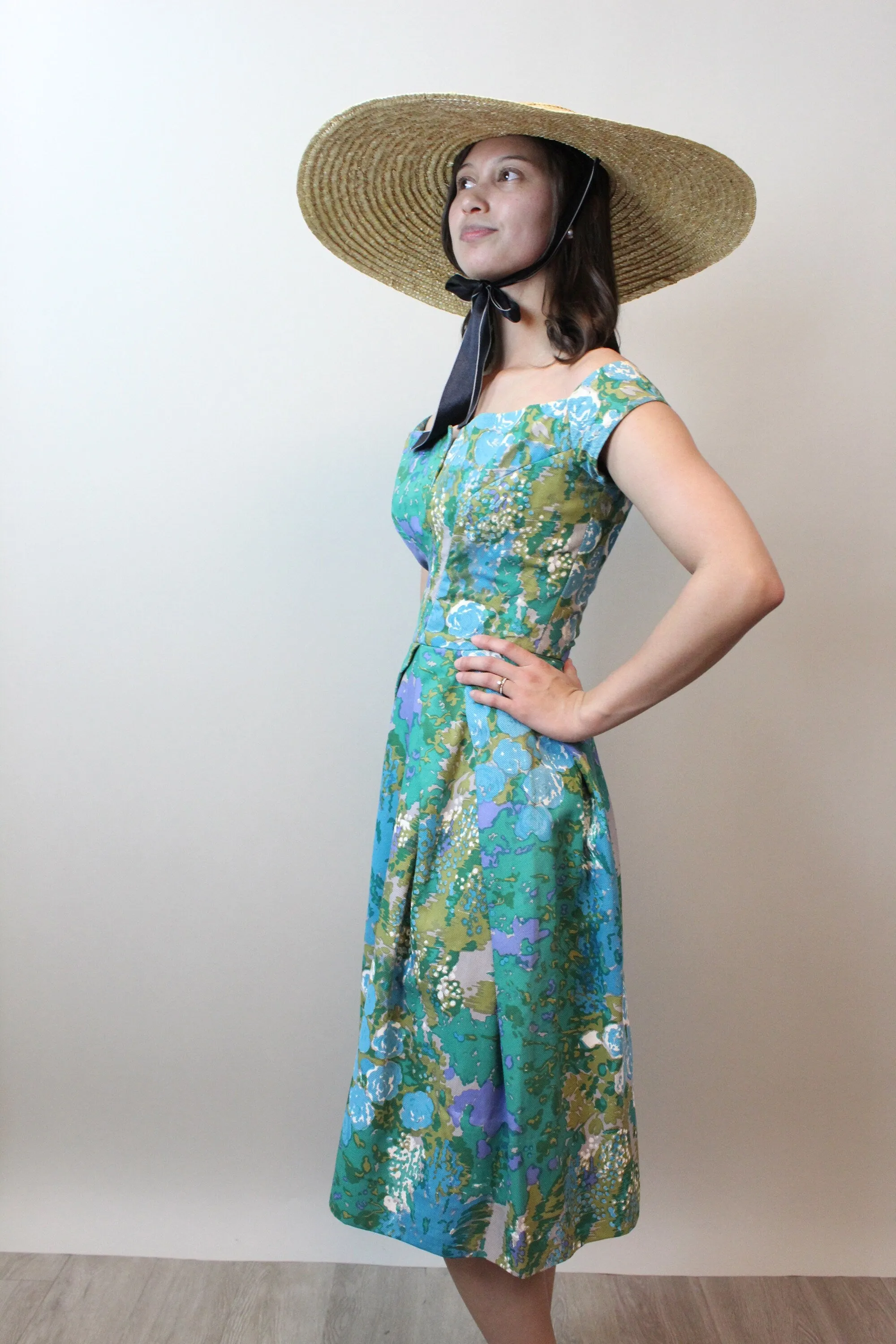 1950s ROBERT MORTON pique off shoulder dress xs | new spring