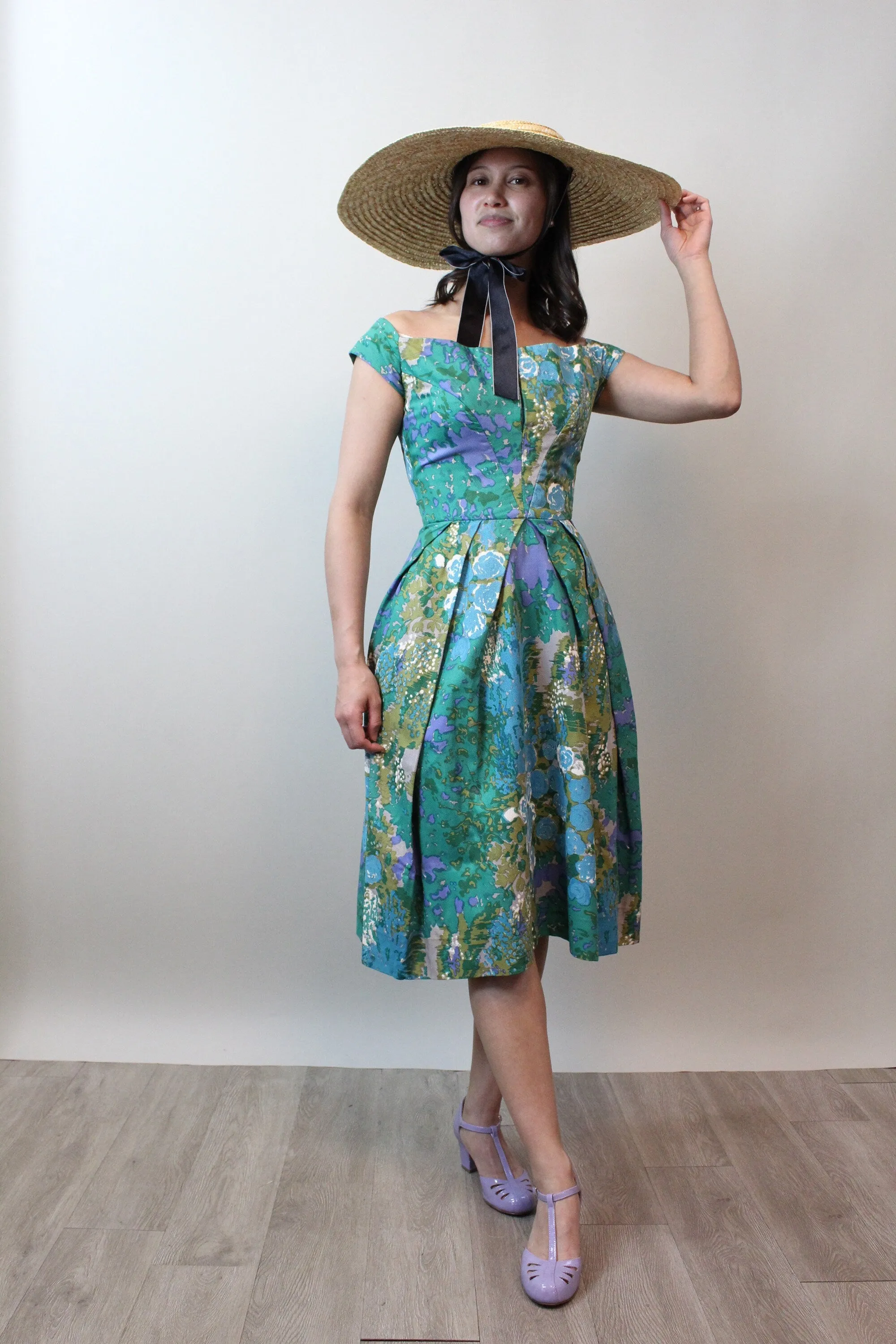 1950s ROBERT MORTON pique off shoulder dress xs | new spring