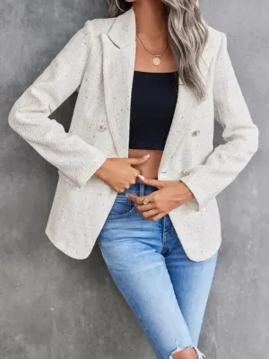 2024 Fall Winter New Product Women's Fashion and Casual Lapel Neck Double-breasted Tweed Gold Button Elegant Suit Coat On Sale