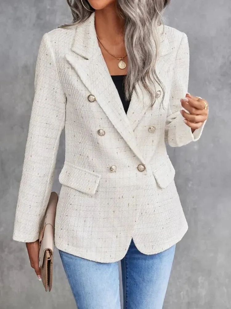 2024 Fall Winter New Product Women's Fashion and Casual Lapel Neck Double-breasted Tweed Gold Button Elegant Suit Coat On Sale