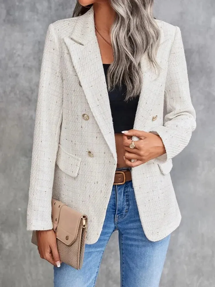 2024 Fall Winter New Product Women's Fashion and Casual Lapel Neck Double-breasted Tweed Gold Button Elegant Suit Coat On Sale