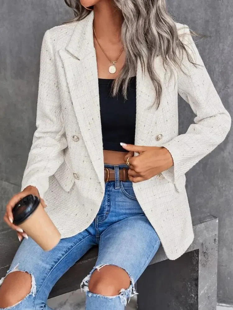 2024 Fall Winter New Product Women's Fashion and Casual Lapel Neck Double-breasted Tweed Gold Button Elegant Suit Coat On Sale
