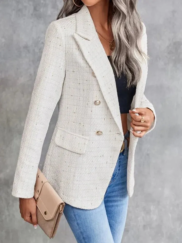 2024 Fall Winter New Product Women's Fashion and Casual Lapel Neck Double-breasted Tweed Gold Button Elegant Suit Coat On Sale