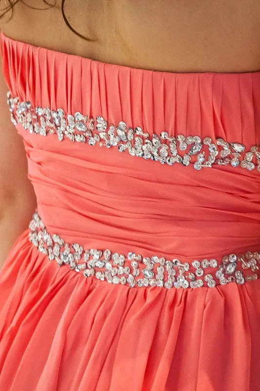 A-line Strapless Hi-low Length Chiffon Paillette Prom Dress