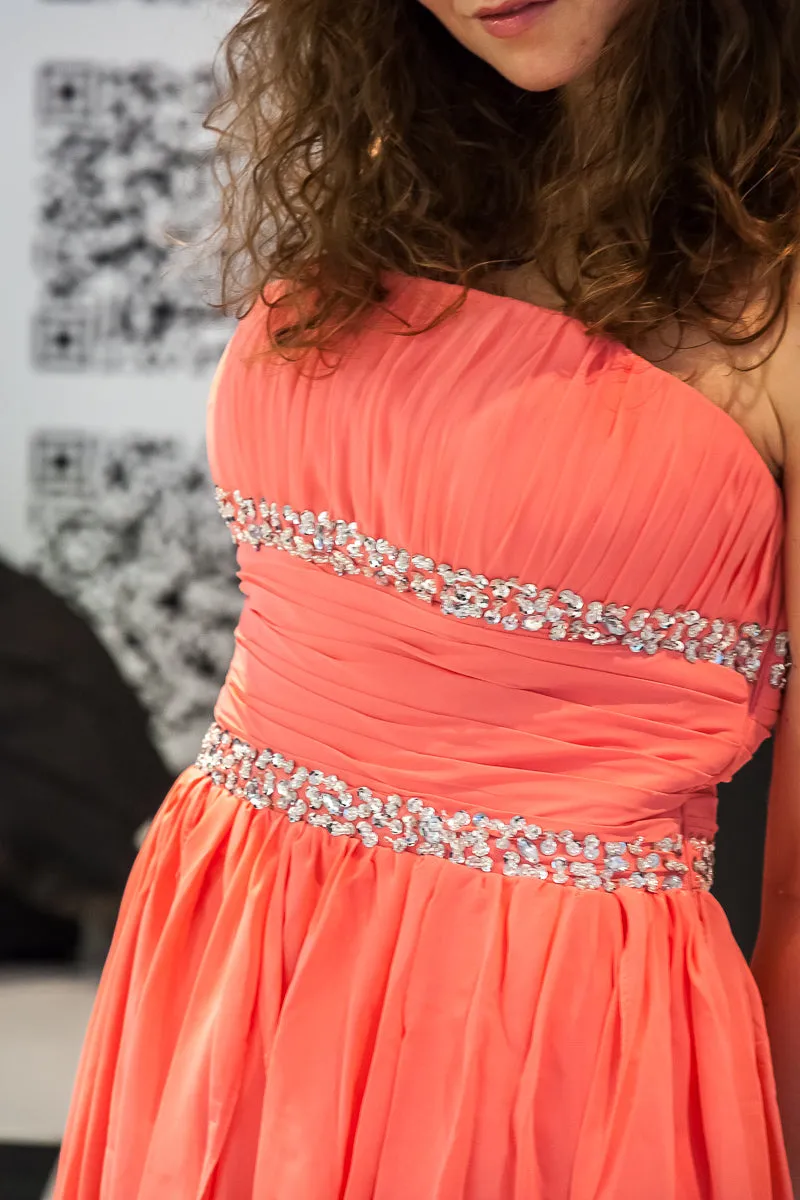 A-line Strapless Hi-low Length Chiffon Paillette Prom Dress
