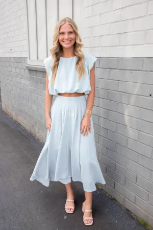 Abigail Box Pleated Midi Skirt, Light Blue