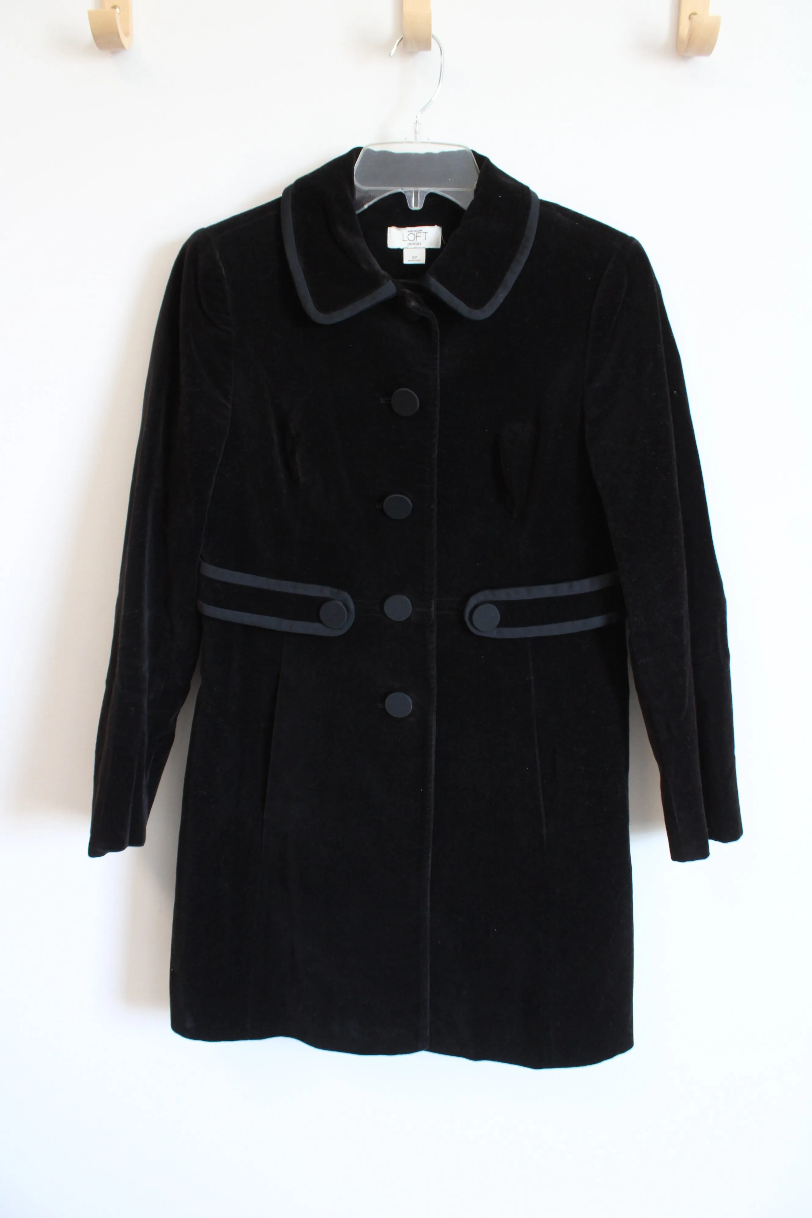 Ann Taylor Black Velvet Pea Coat | 2 Petite