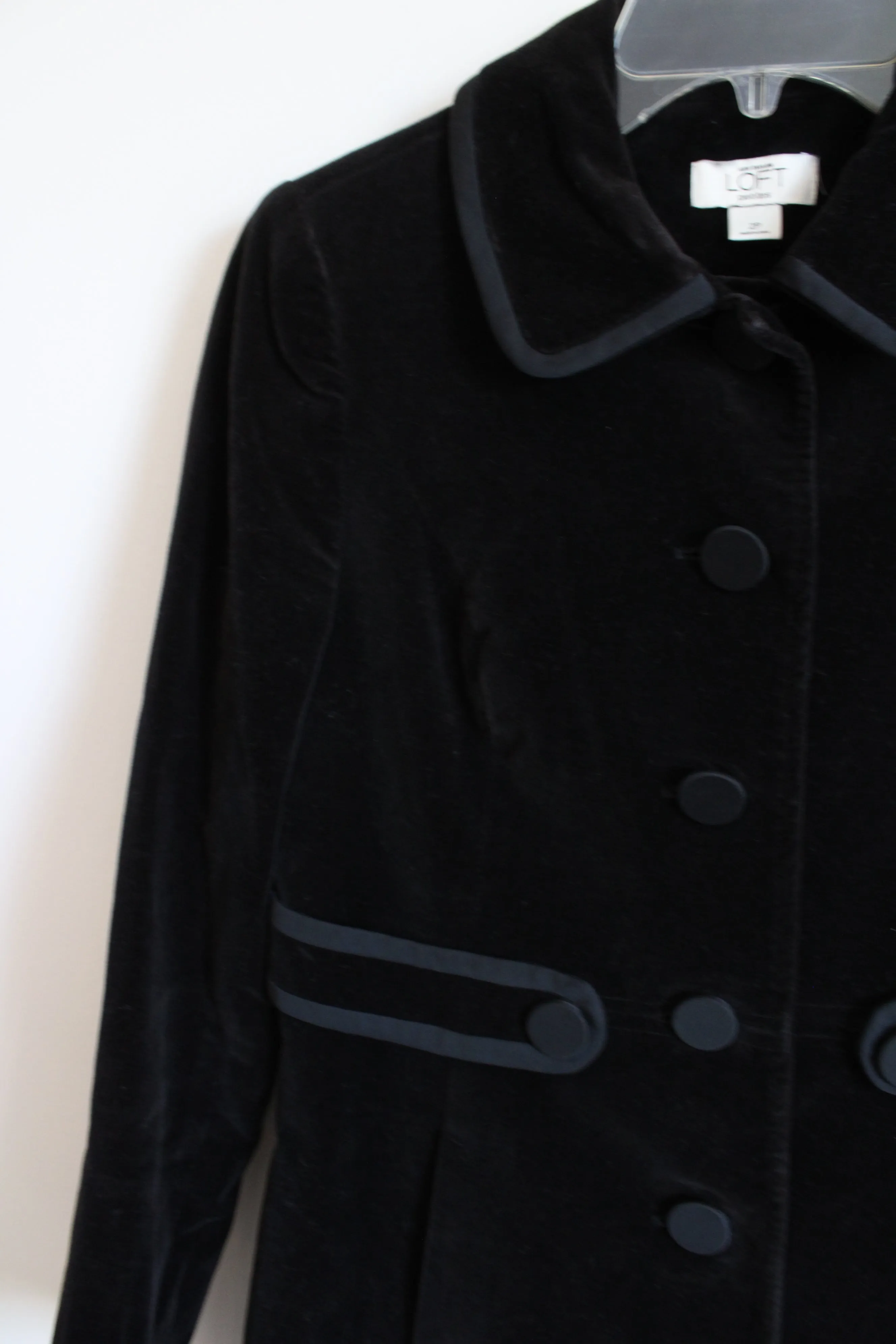 Ann Taylor Black Velvet Pea Coat | 2 Petite
