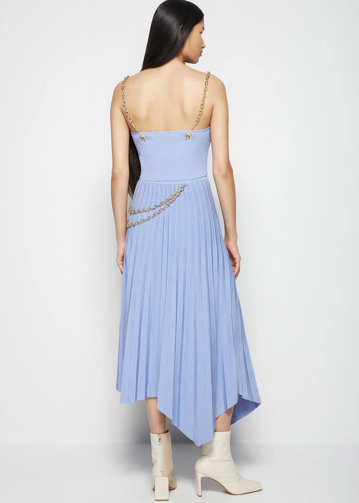 Arianna Ribbed Pleated Skirt with Chain (Periwinkle)