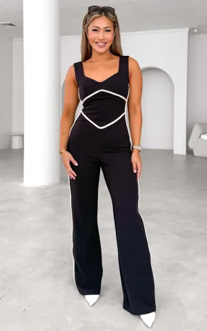 Azalea Straight Leg Jumpsuit - Black Beige
