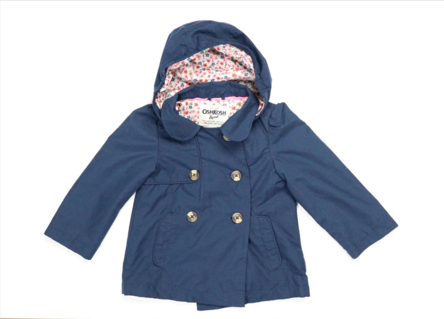 BABY GIRL SIZE 18 MONTHS - OSHKOSH, Navy Blue, Hooded Lightweight Pea Coat NWOT B28 
