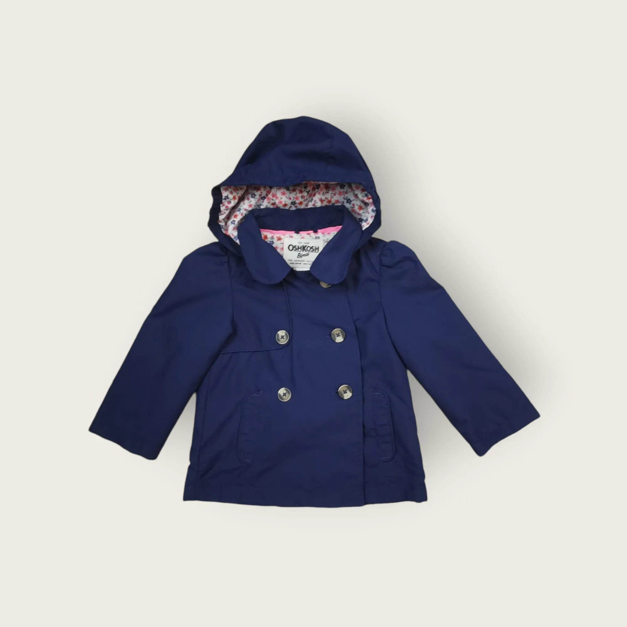 BABY GIRL SIZE 18 MONTHS - OSHKOSH, Navy Blue, Hooded Lightweight Pea Coat NWOT B28 