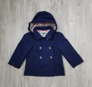 BABY GIRL SIZE 18 MONTHS - OSHKOSH, Navy Blue, Hooded Lightweight Pea Coat NWOT B28 