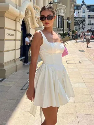 Backless Strappy Bow Evening Dress with Square Neckline