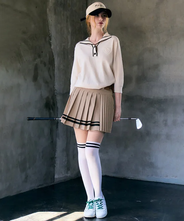 BENECIA 12 Double Line Pleated Skirt - Beige