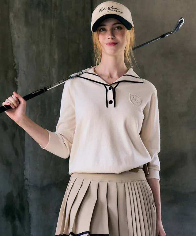 BENECIA 12 Double Line Pleated Skirt - Beige