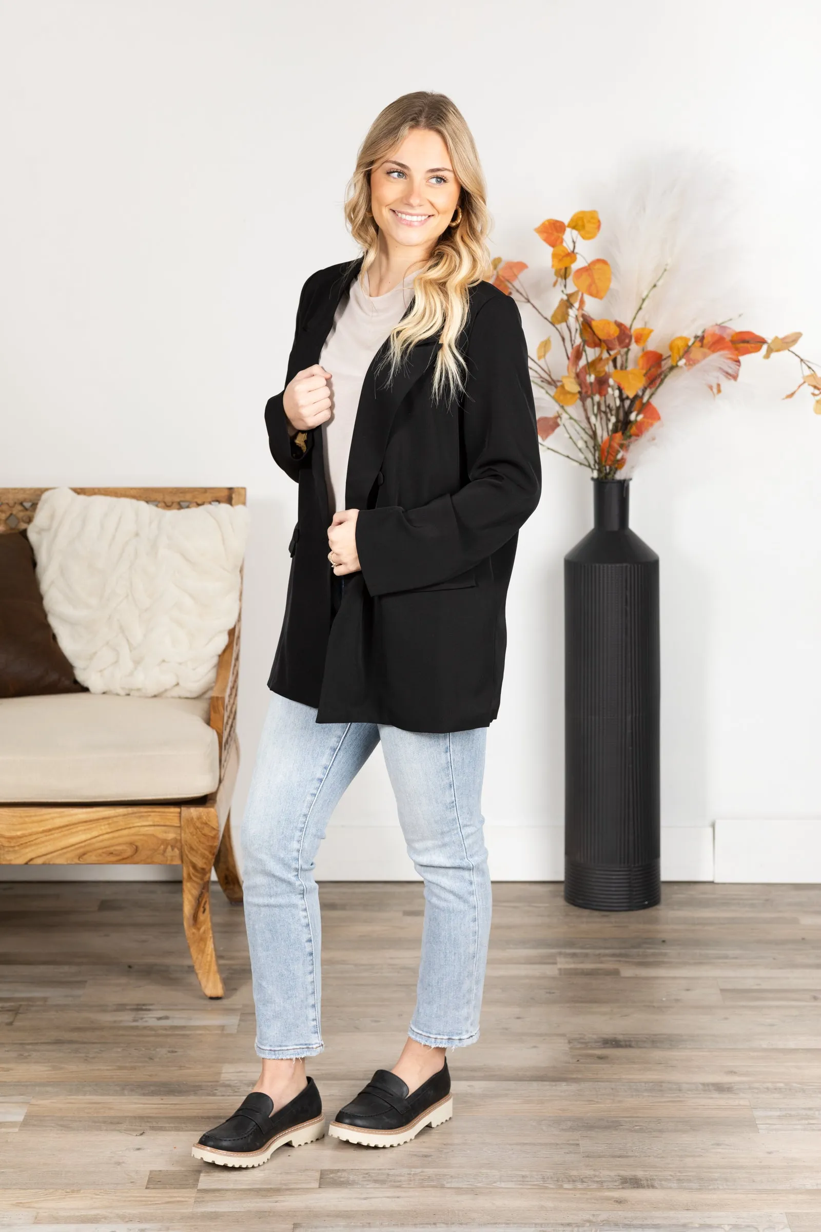 Black Animal Print Lined Blazer