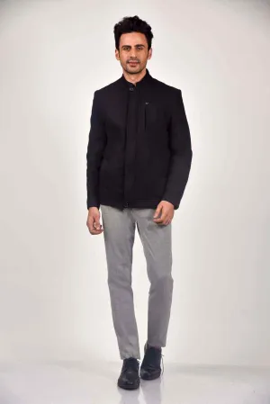 Black Tweed Zipper Jacket