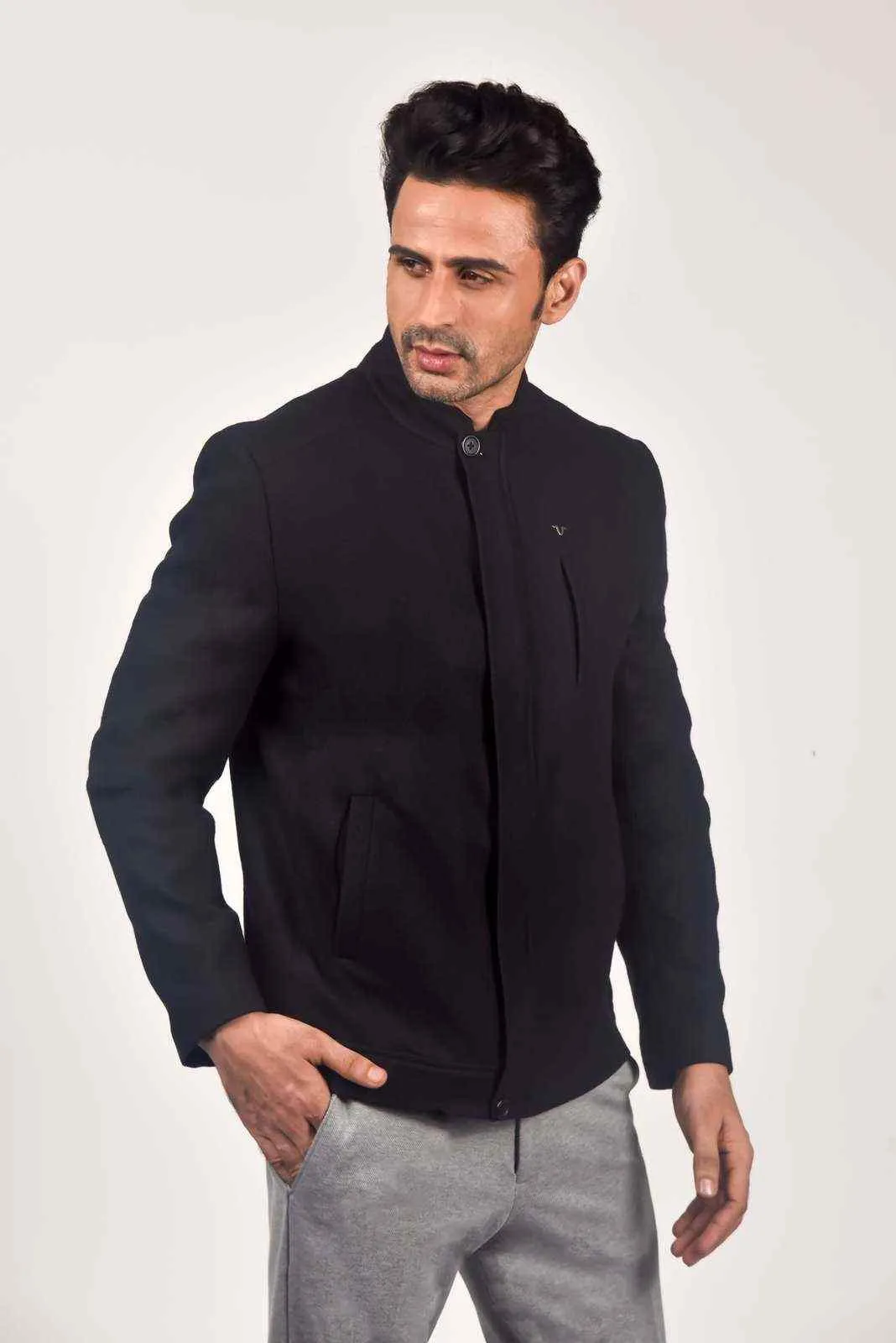 Black Tweed Zipper Jacket
