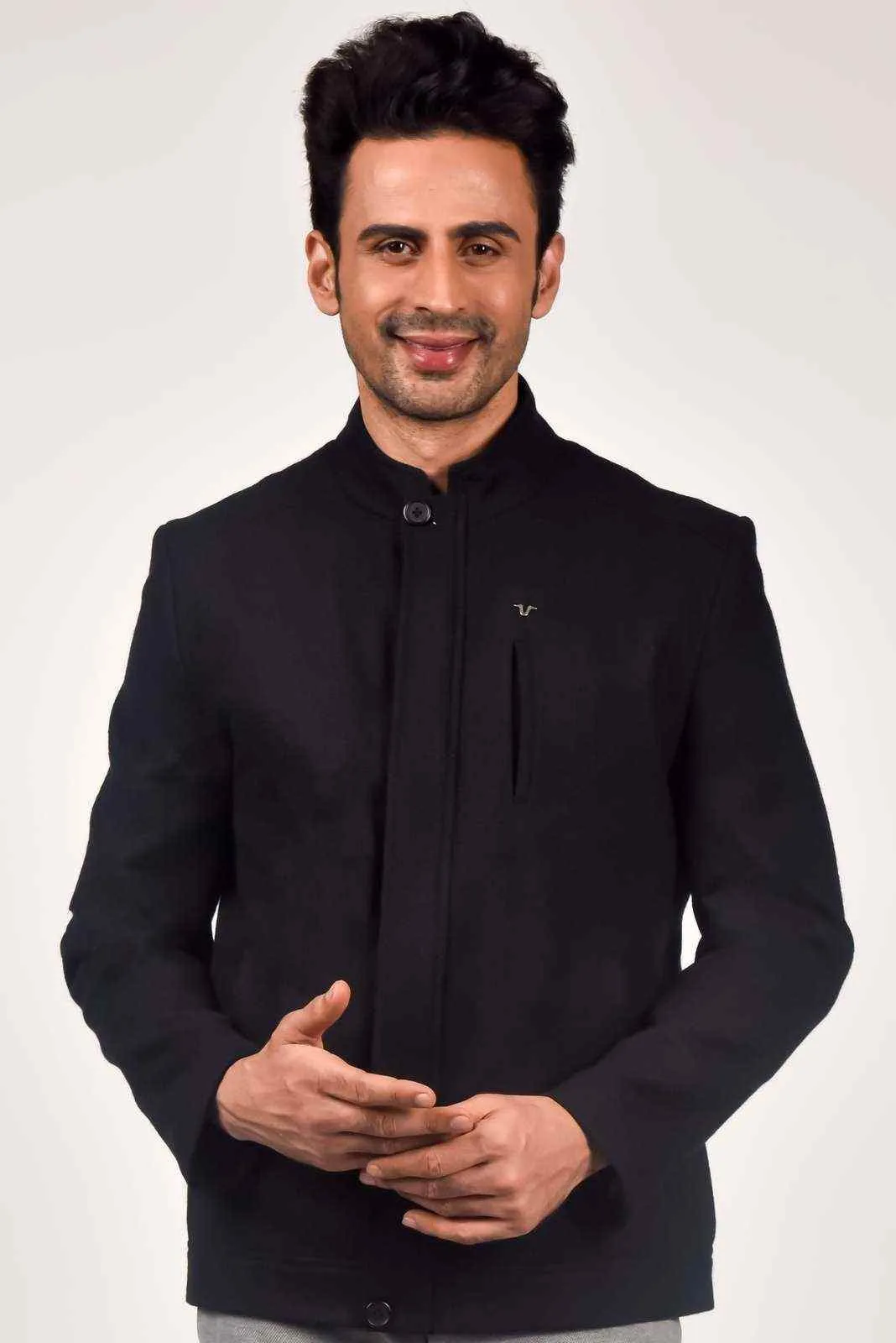 Black Tweed Zipper Jacket
