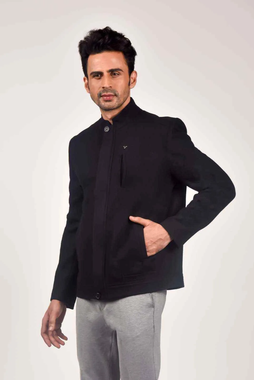 Black Tweed Zipper Jacket