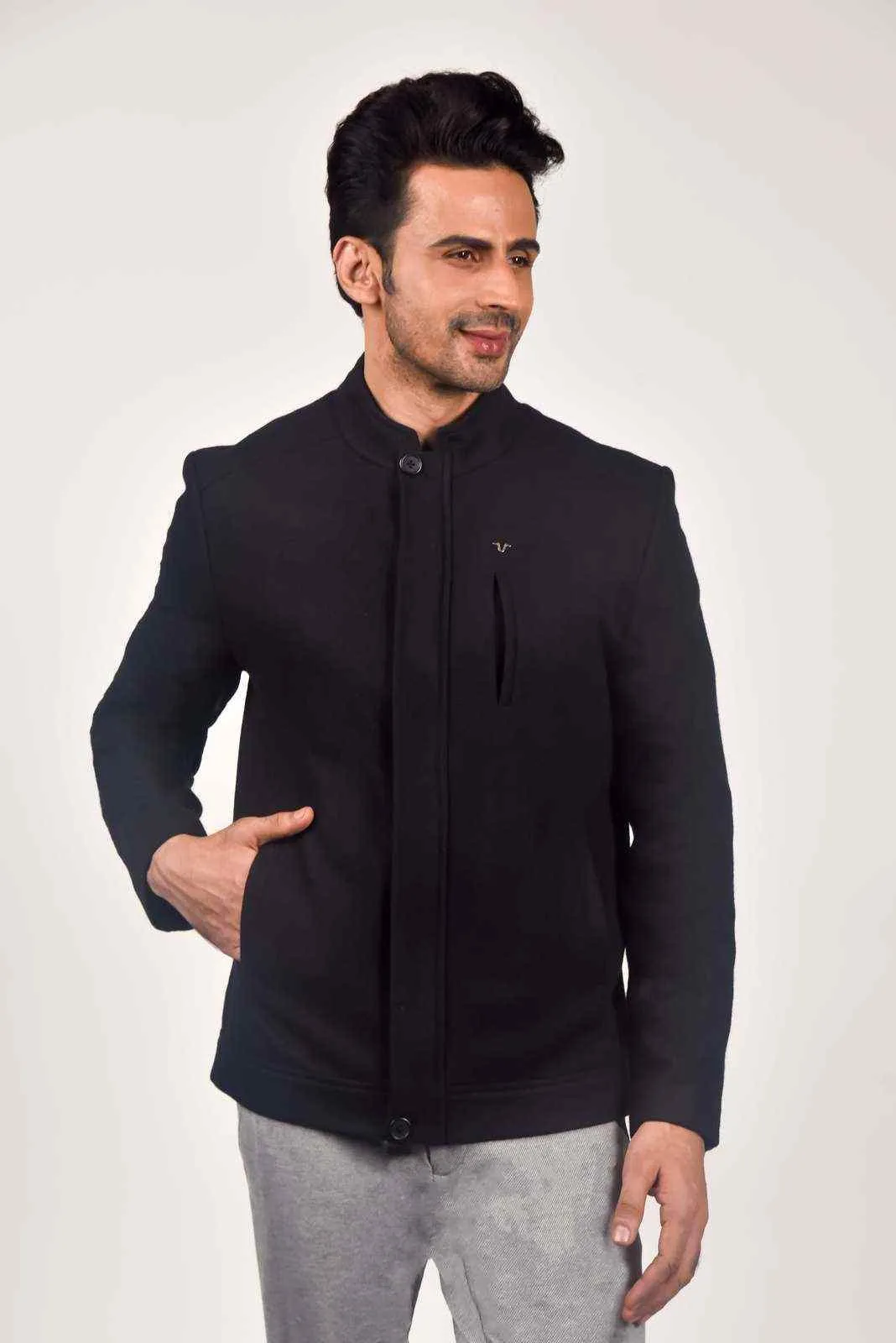 Black Tweed Zipper Jacket