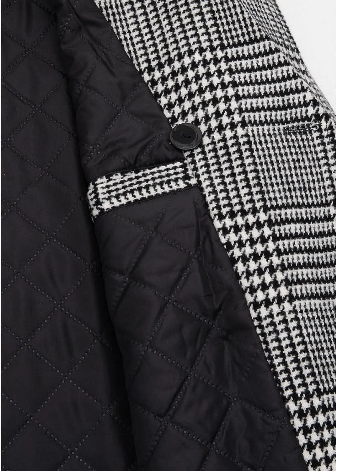 Black- White Men's Wool Blend Double Breasted Pea Coat