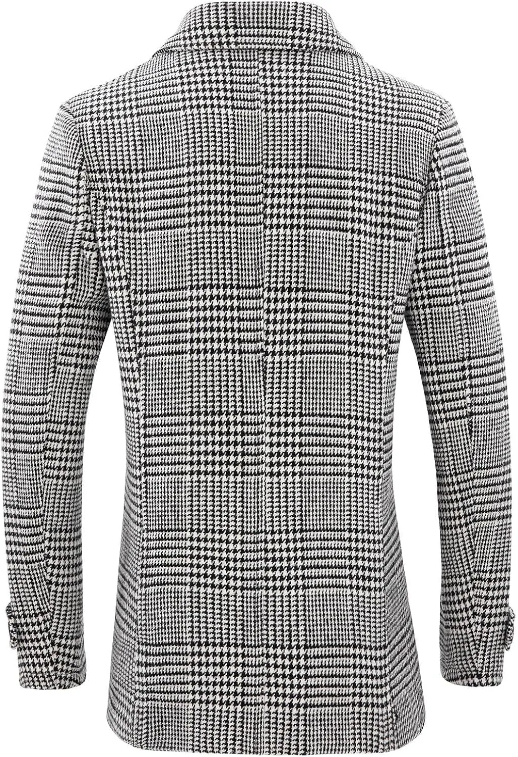 Black- White Men's Wool Blend Double Breasted Pea Coat