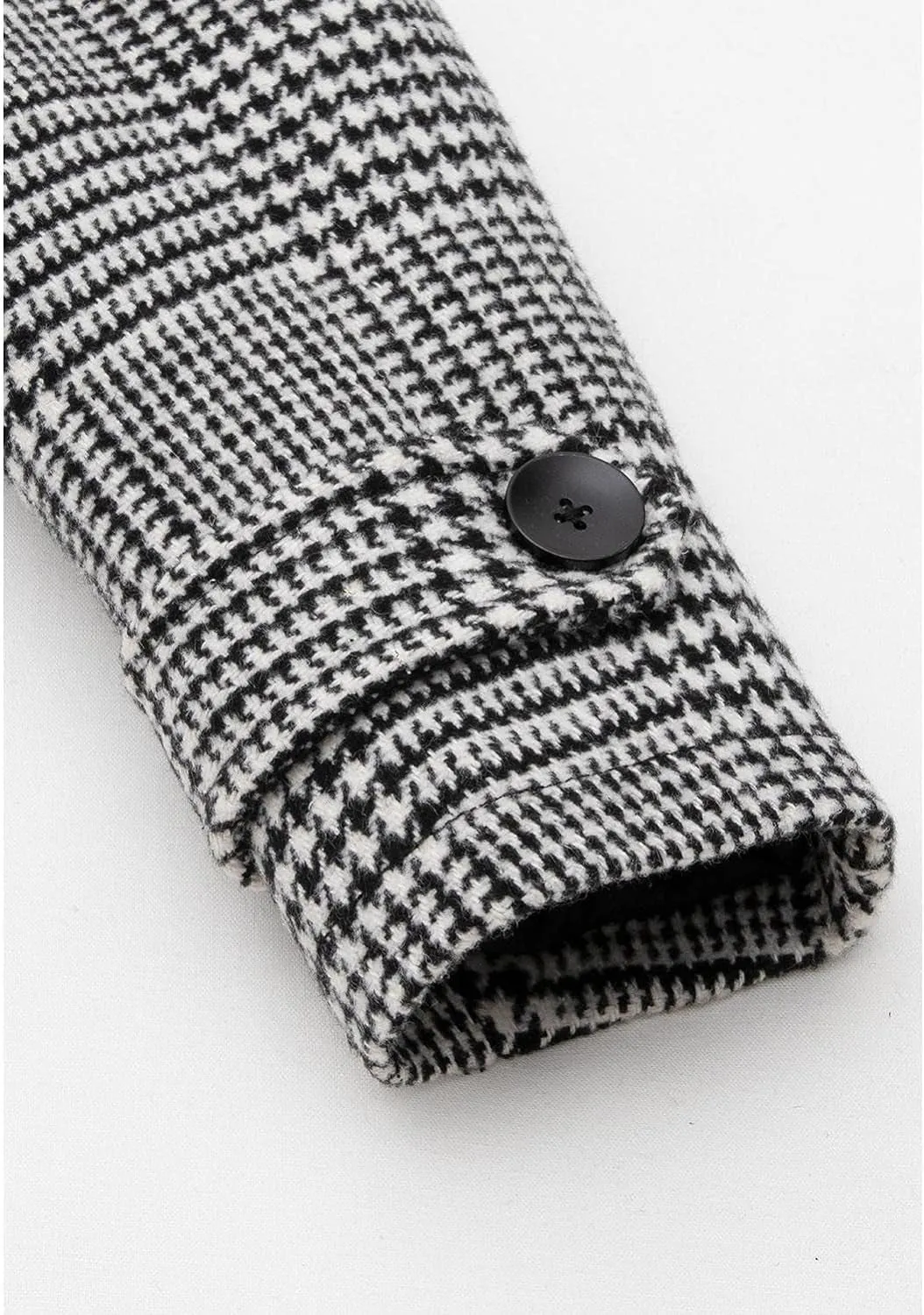 Black- White Men's Wool Blend Double Breasted Pea Coat