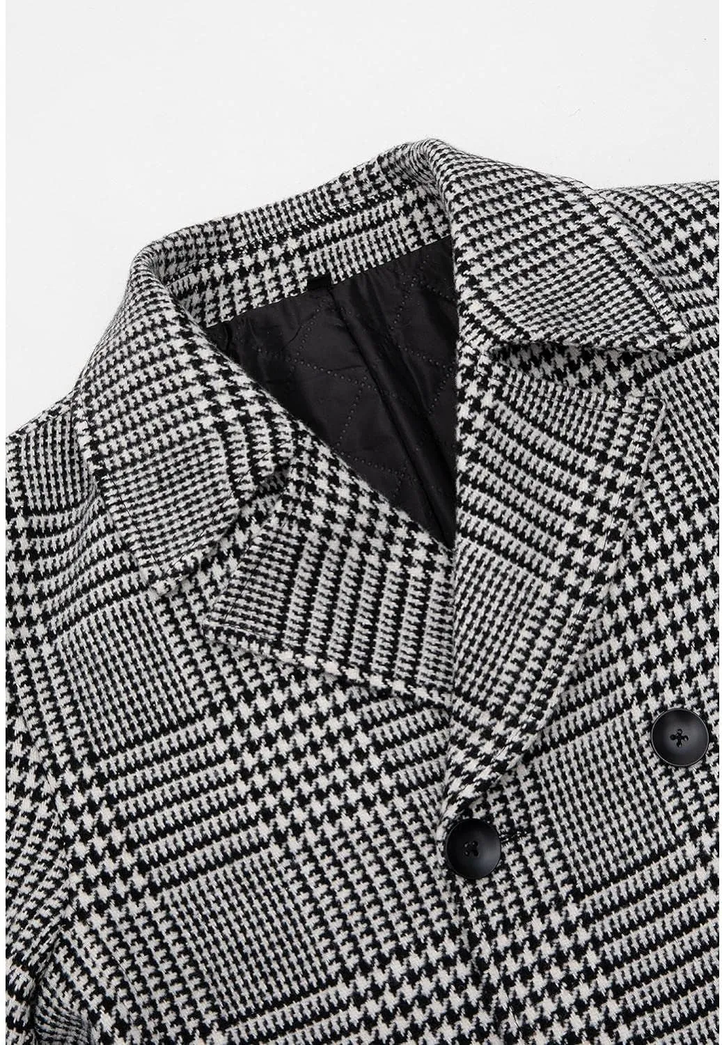 Black- White Men's Wool Blend Double Breasted Pea Coat