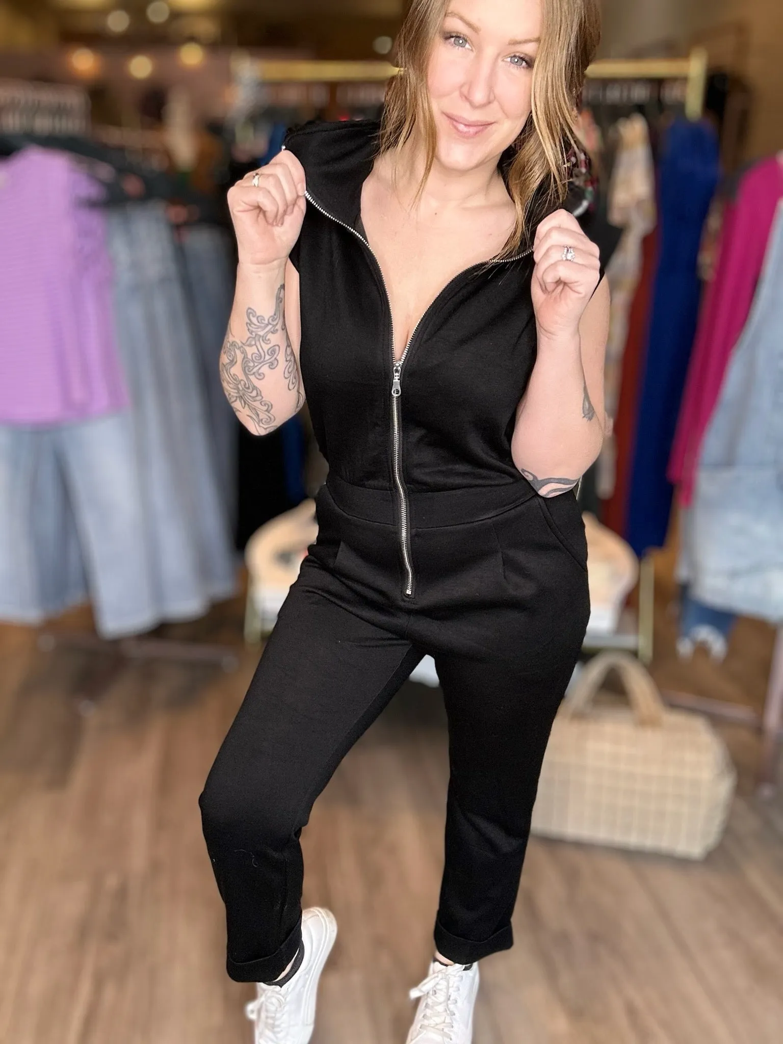 Black Zip Up JumpSuit