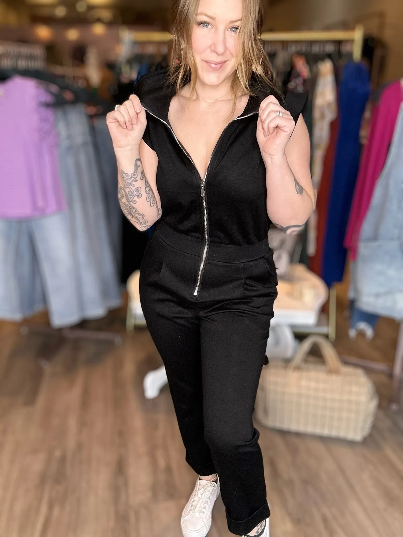 Black Zip Up JumpSuit