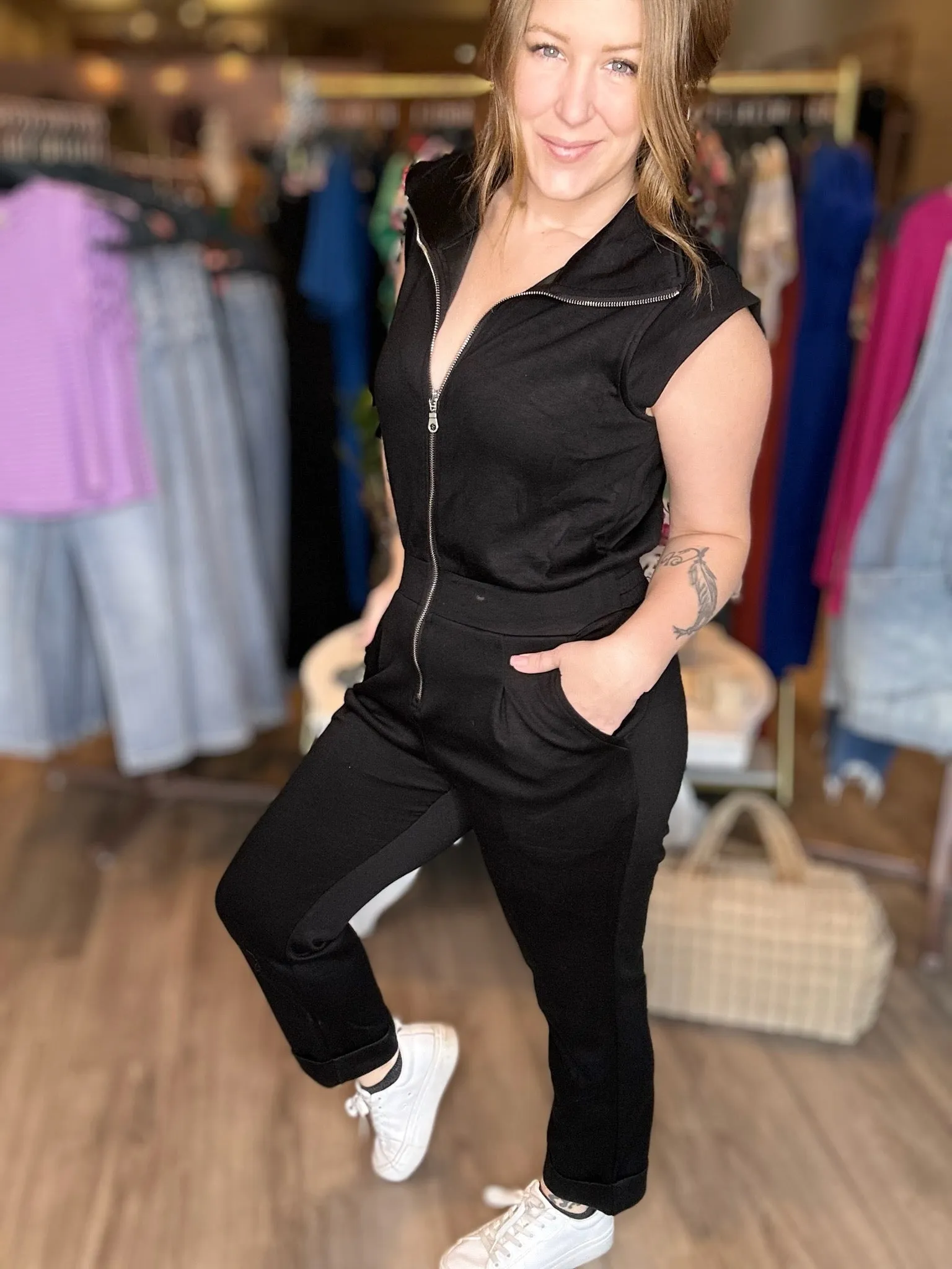 Black Zip Up JumpSuit