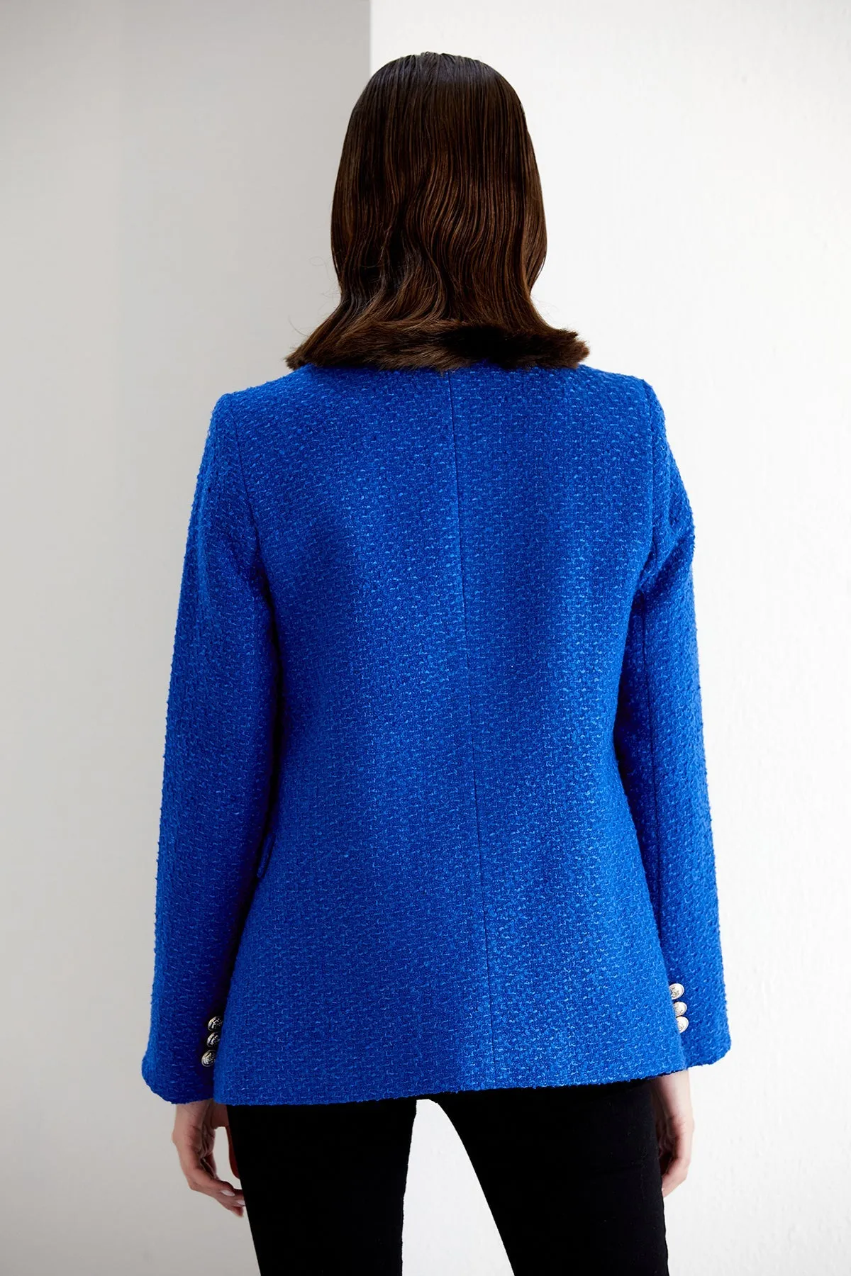 Blue Tweed Double Breasted Blazer
