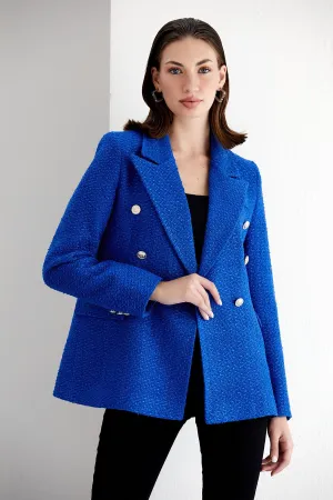 Blue Tweed Double Breasted Blazer