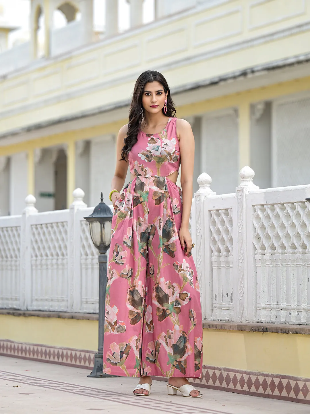 Blush Pink Blown Out Floral Jumpsuit