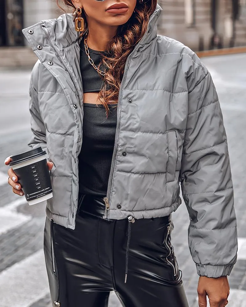 Button Zipper Design Long Sleeve Gilet Puffer Jacket