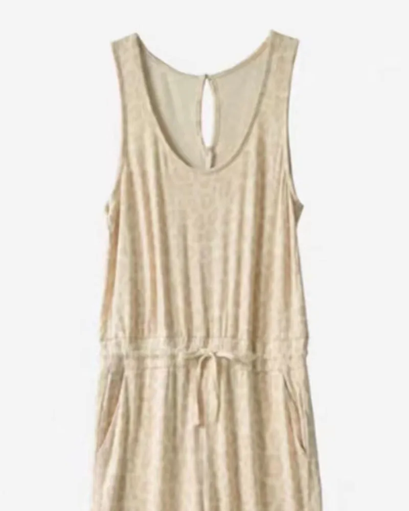 Camouflage Print Sleeveless Drawstring Jumpsuit