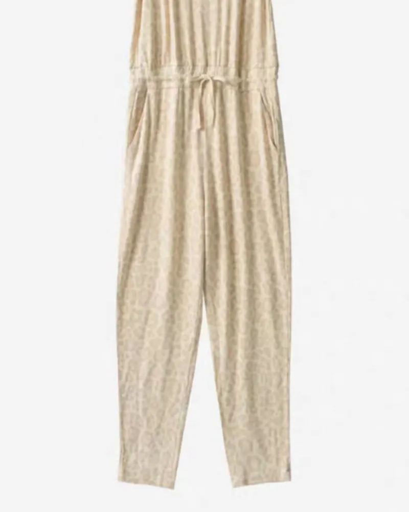 Camouflage Print Sleeveless Drawstring Jumpsuit