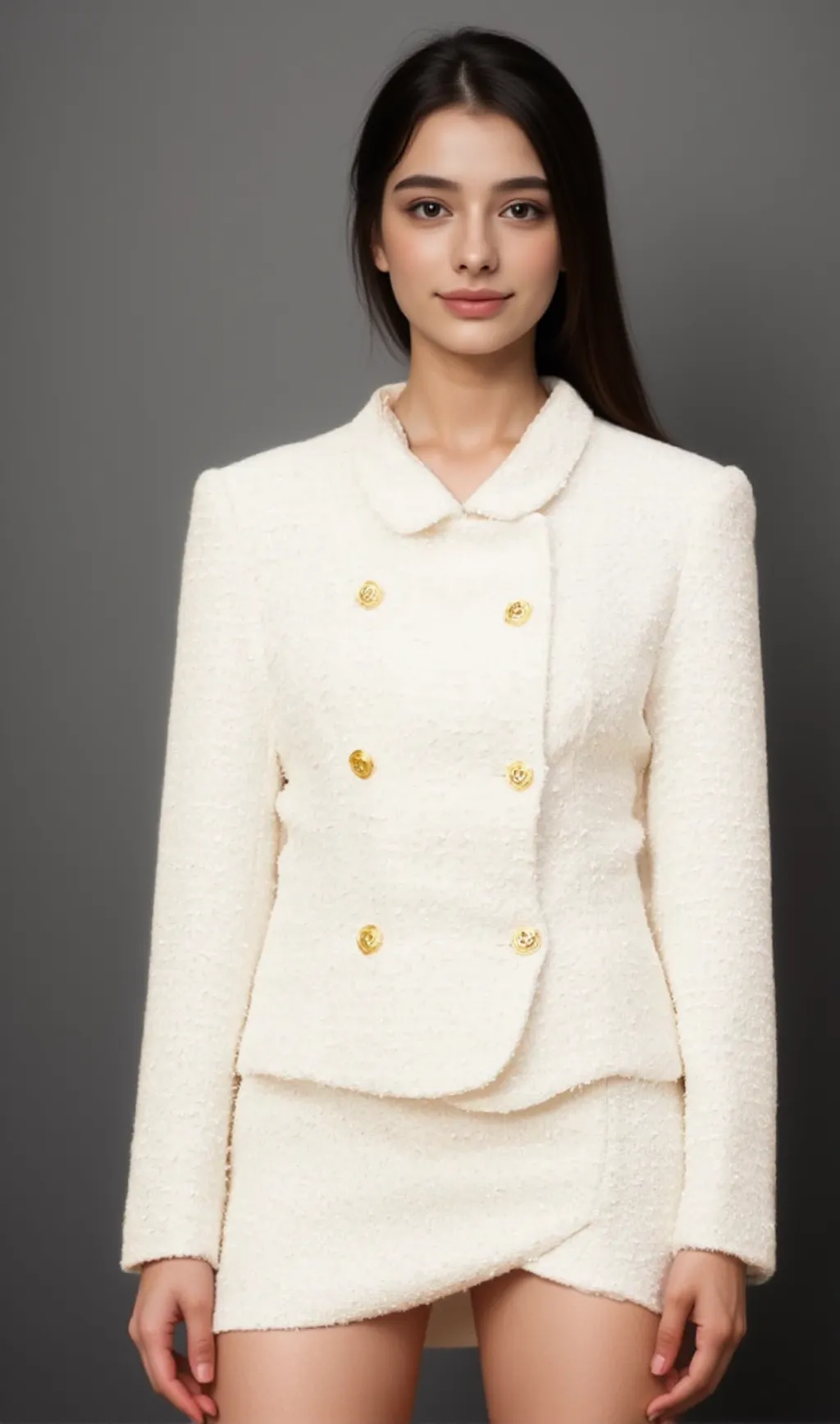 Carlotta white double-breasted tweed jacket & skirt matching set