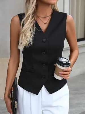 Chaleco de traje de cuello en V elegante para mujer