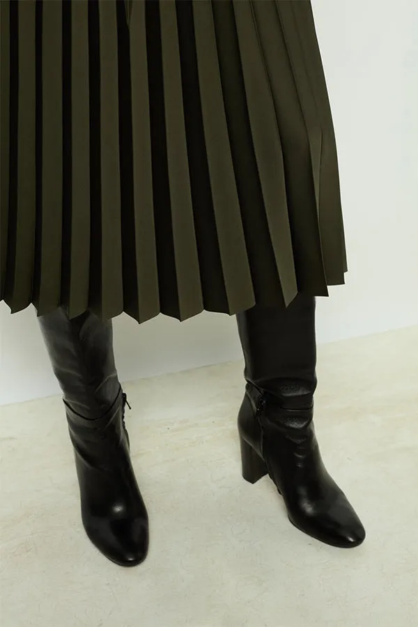 CHARLENE KAKI PLAIN PLEATED MIDI SKIRT
