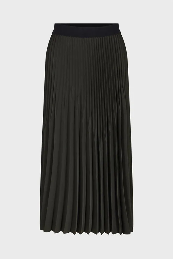 CHARLENE KAKI PLAIN PLEATED MIDI SKIRT