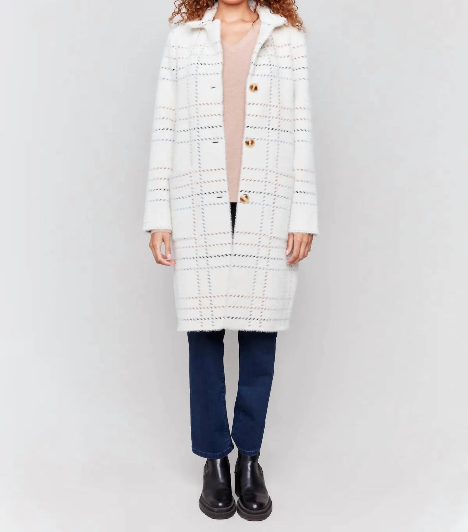 Charlie B - Plaid Knit Coatigan With Patch Pocket