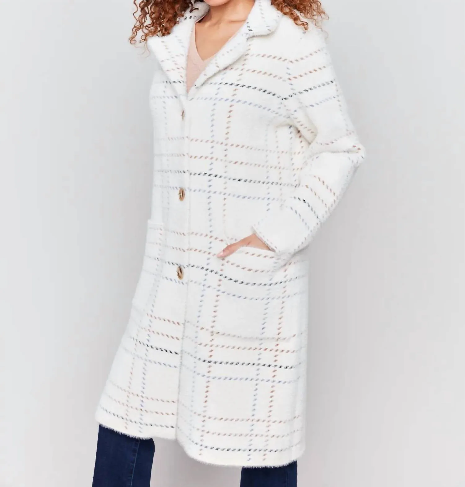Charlie B - Plaid Knit Coatigan With Patch Pocket
