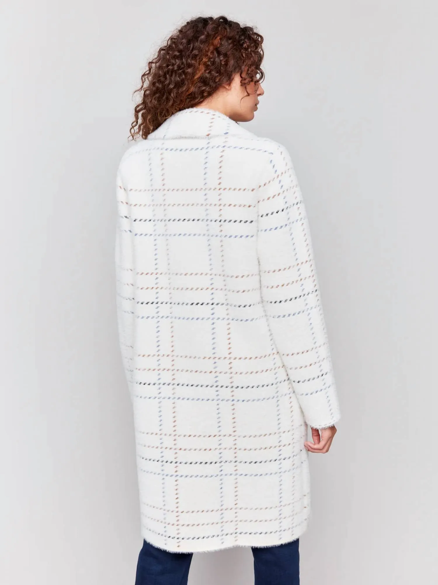 Charlie B - Plaid Knit Coatigan With Patch Pocket