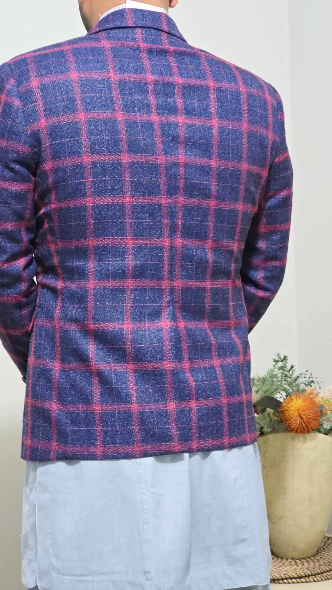 Check Sports Jacket in Blue Pink