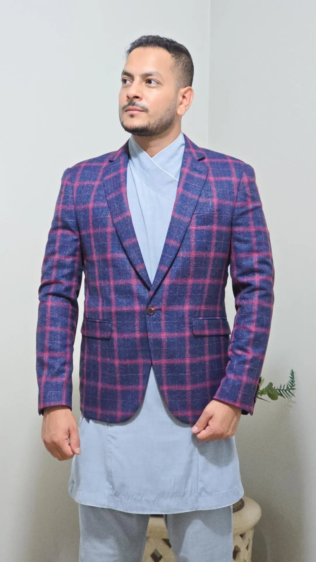 Check Sports Jacket in Blue Pink
