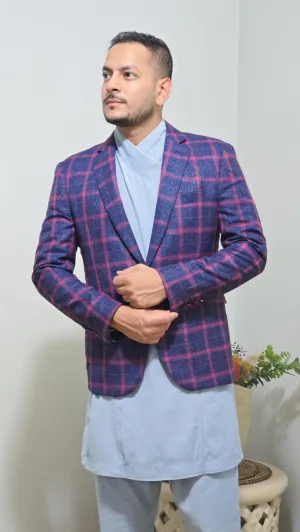 Check Sports Jacket in Blue Pink